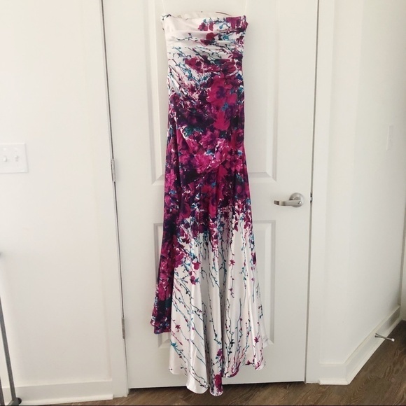 La Femme Floral Strapless Maxi Dress - Picture 1 of 10